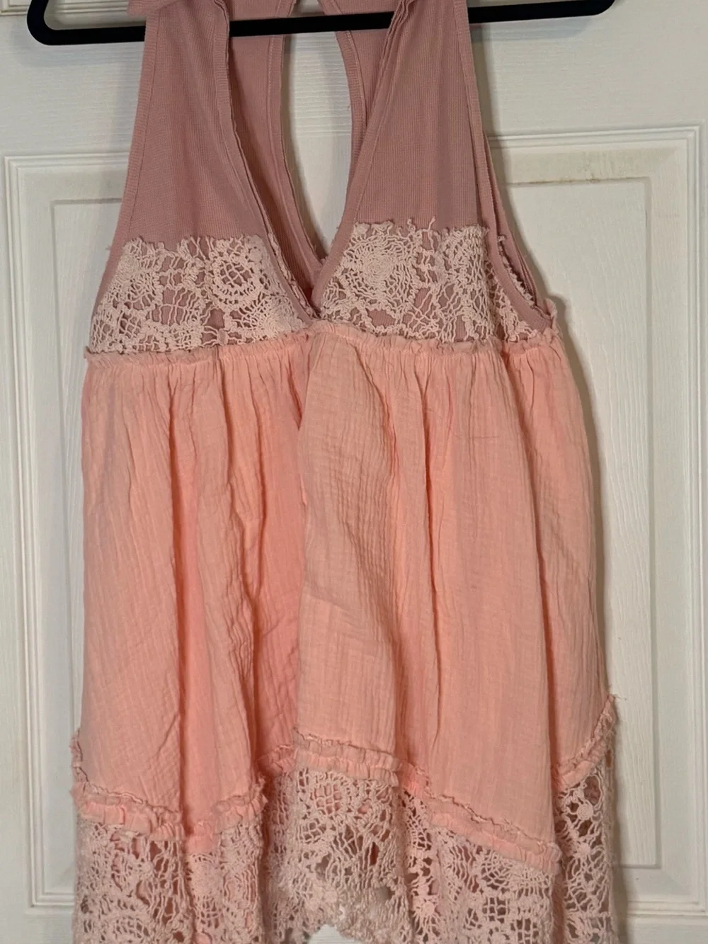 POL Soft Pink Ribbed Knit and Lace  Top